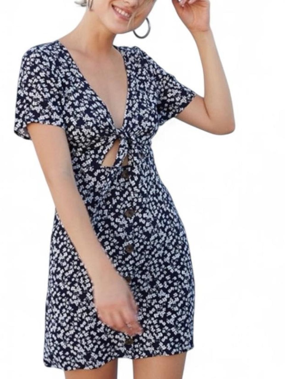 Lottie Moss PacSun Cottagecore Floral Tie Front Keyhole Mini Dress Size M Black